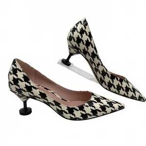 kate spade Black White Garnish Houndstooth Pointed Toe Heels | Leather, Size 7